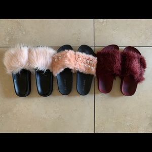 3 pairs of fluffy slides